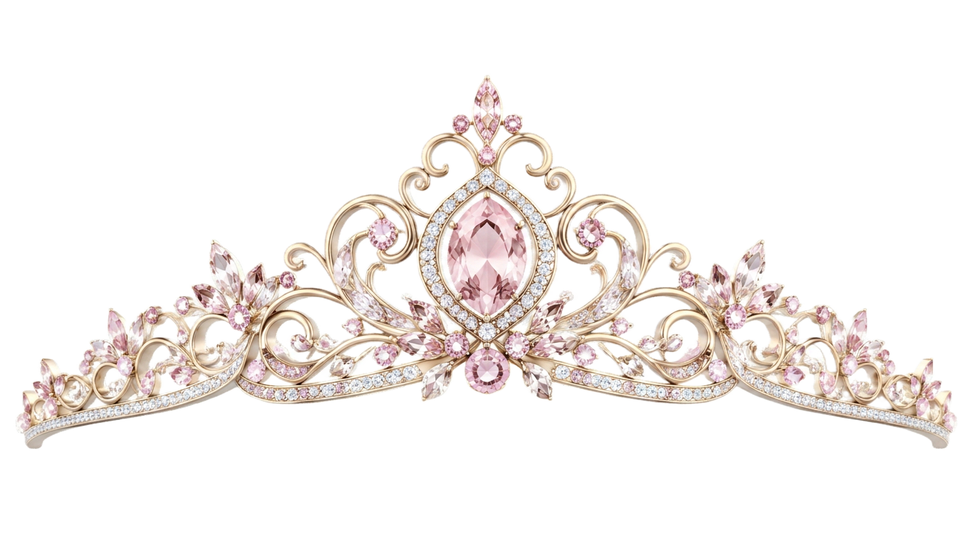 Tiara dorada con gemas rosas